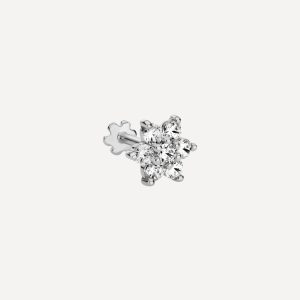 Holy 18ct 7mm Diamond Flower Threaded Stud Earring White Gold