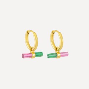 Unique Classicism 22ct Gold-Plated Watermelon T-Bar Huggie Hoop Earrings